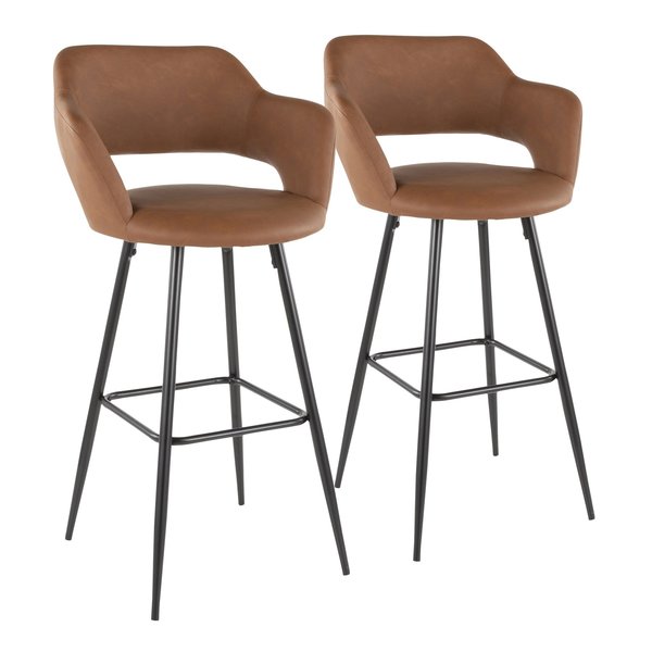Lumisource Margarite Barstool in Black Metal and Brown Faux Leather, PK 2 B30-MARG BK+BN2
